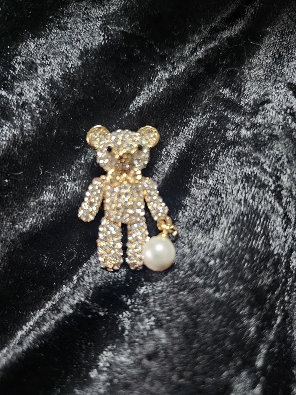 Gold Teddy Bear Crystal Brooch with Pearl Charm - Kids Accessories